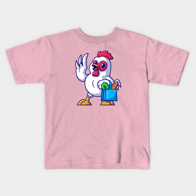 Cute chicken Groceries Shopping Cartoon Kids T-Shirt by Catalyst Labs